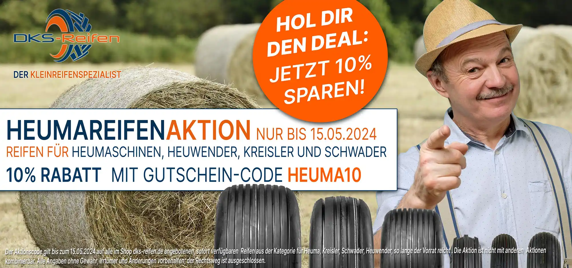 Bis 15.05.2024: 10 Prozent Rabatt auf Reifen für Heuma, Schwader, Kreisler, Heuwender