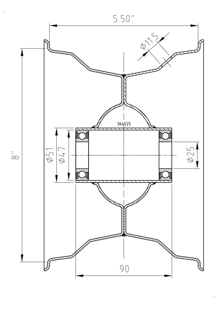 technische Zeichung von Felge 5.50Ax8 von Rasentraktor Rad
